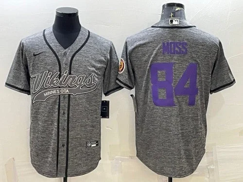 Baseball Jersey For Group Sports-Men's Minnesota Vikings #84 Randy Moss Gray With Patch Cool Base Stitched Baseball Jersey