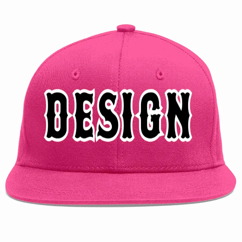 Baseball Cap With Fun Patches-Custom Rose Red Black-White Flat Eaves Sport Baseball Cap Design for Men/Women/Youth