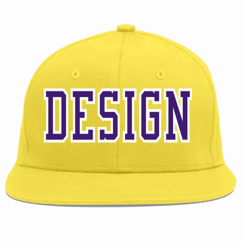 Baseball Cap For Baseball Fans-Custom Light Gold purple-White Flat Eaves Sport Baseball Cap Design for Men/Women/Youth