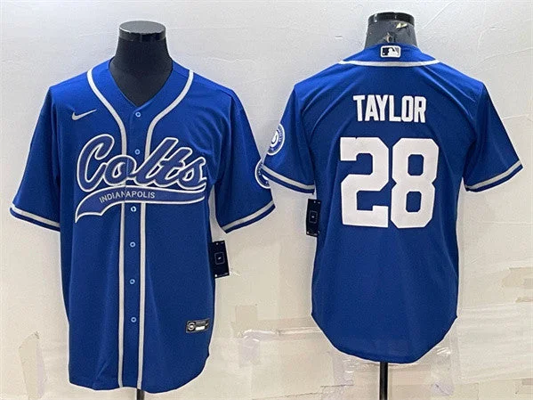 Baseball Jersey With Personalized Stitching-Men's Indianapolis Colts #28 Jonathan Taylor Royal Cool Base Stitched Baseball Jersey