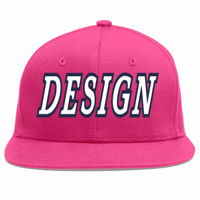 Baseball Cap With Cool Colors-Custom Rose Red White-Navy Flat Eaves Sport Baseball Cap Design for Men/Women/Youth