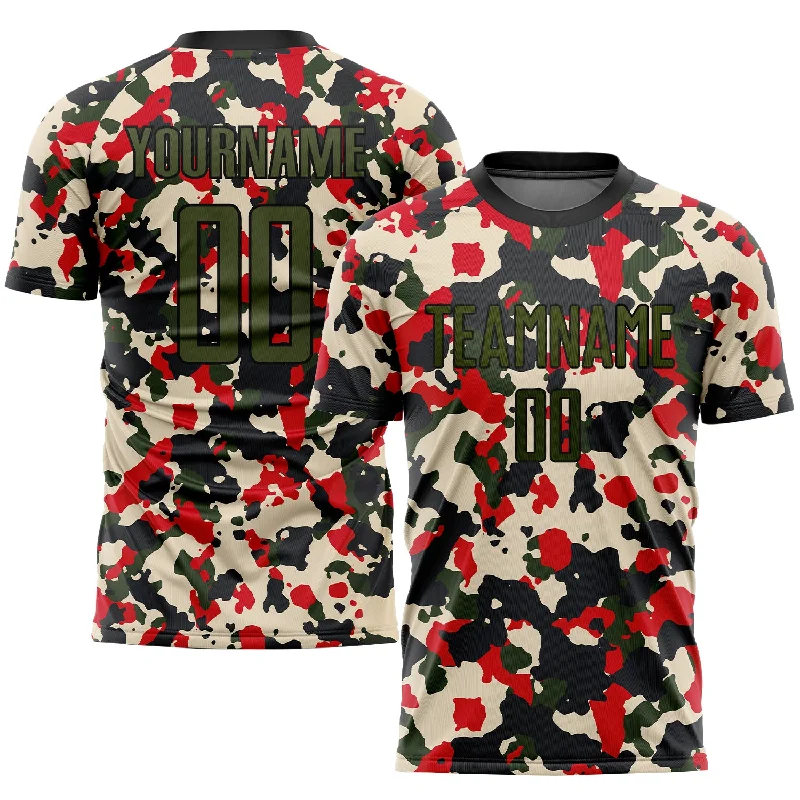 Football Jersey With Custom Printing-Custom Camo Olive-Black Sublimation Salute To Service Soccer Uniform Jersey