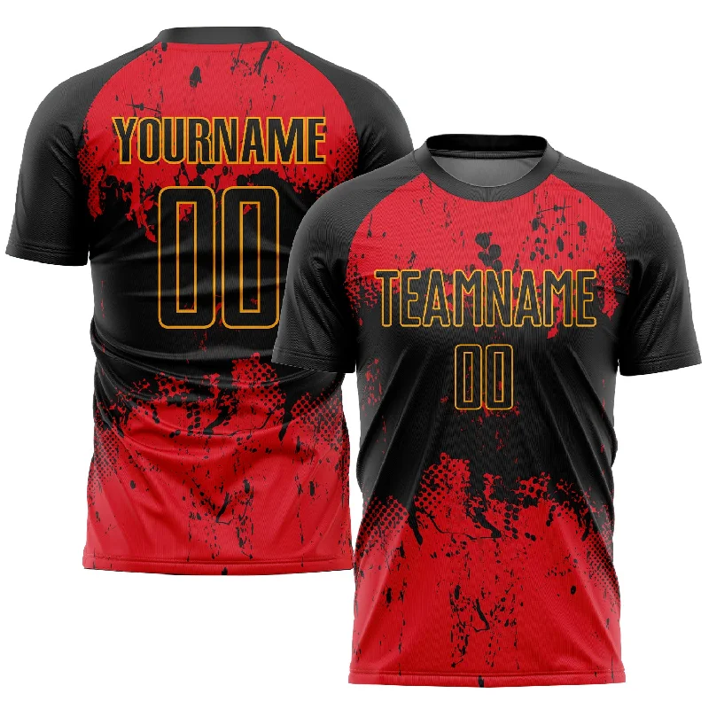 Football Jersey For Game Day Apparel-Custom Black Black-Red Sublimation Soccer Uniform Jersey