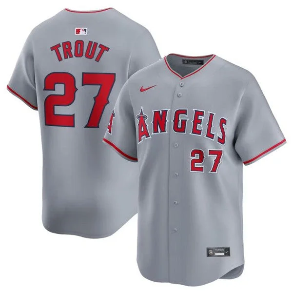 Baseball Jersey For Softball And Baseball Team Gifts-Men's Los Angeles Angels #27 Mike Trout Gray Away Limited Baseball Stitched Jersey