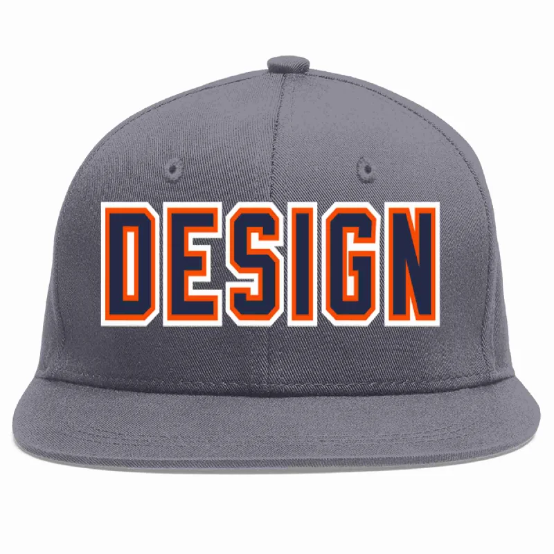 Baseball Cap With Vibrant Colors-Custom Dark Gray Navy-Orange Flat Eaves Sport Baseball Cap Design for Men/Women/Youth