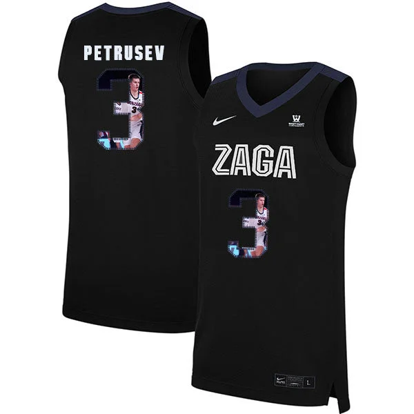 Football Jersey For Team Wearables-Basketball Jersey For Team Wearables-Gonzaga Bulldogs 3 Filip Petrusev Black Fashion College Basketball Basketball Jersey