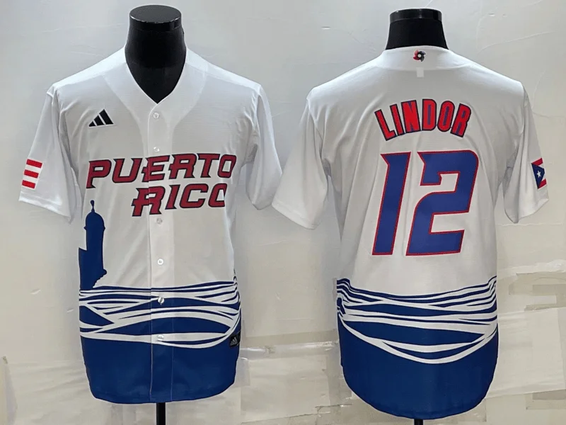 Baseball Jersey For Fan Gear-Men's Puerto Rico Baseball #12 Francisco Lindor 2023 White World Baseball Classic Stitched Jersey