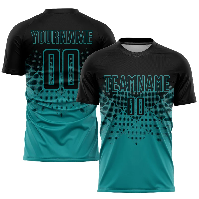 Football Jersey For Softball Leagues-Custom Teal Black Sublimation Soccer Uniform Jersey