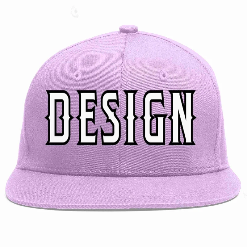 Baseball Cap For Personalized Style-Custom Light Purple White-Black Flat Eaves Sport Baseball Cap Design for Men/Women/Youth