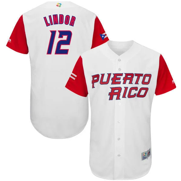 Baseball Jersey For Softball And Baseball-Men's Puerto Rico Baseball #12 Francisco Lindor White 2017 World Baseball Classic Stitched WBC Jersey