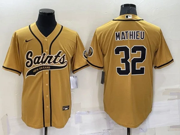 Baseball Jersey For Ultimate Comfort-Men's New Orleans Saints #32 Tyrann Mathieu Gold Cool Base Stitched Baseball Jersey