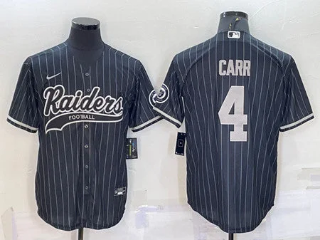 Baseball Jersey With Vintage Look-Men's Las Vegas Raiders #4 Derek Carr Black With Patch Cool Base Stitched Baseball Jersey