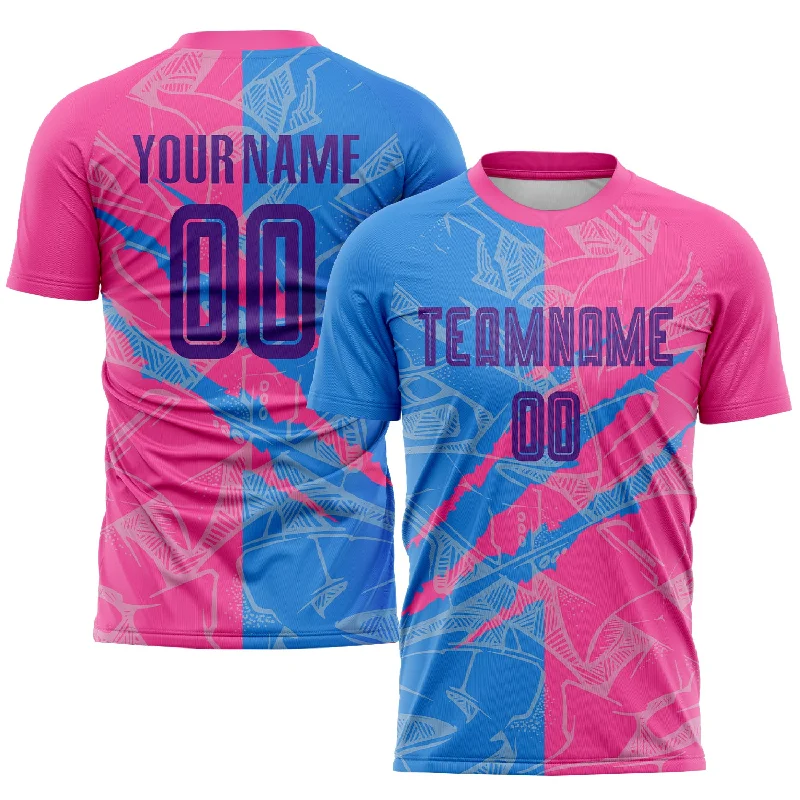 Football Jersey For Group Purchases-Custom Graffiti Pattern Purple Powder Blue-Pink Scratch Sublimation Soccer Uniform Jersey