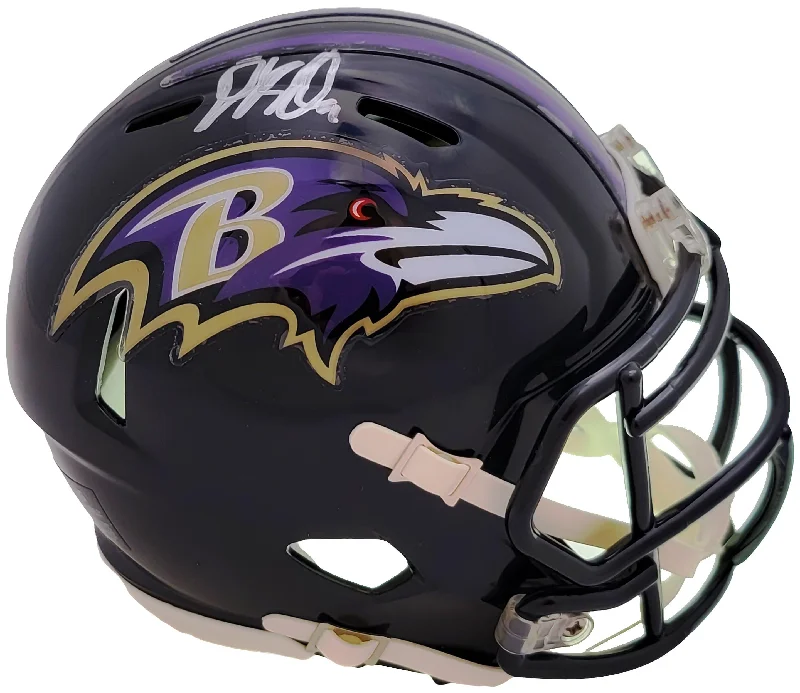 Rugby Helmet With Breathable Mesh Lining-David Ojabo Autographed Baltimore Ravens Black Speed Mini Helmet Beckett BAS QR Stock #206132