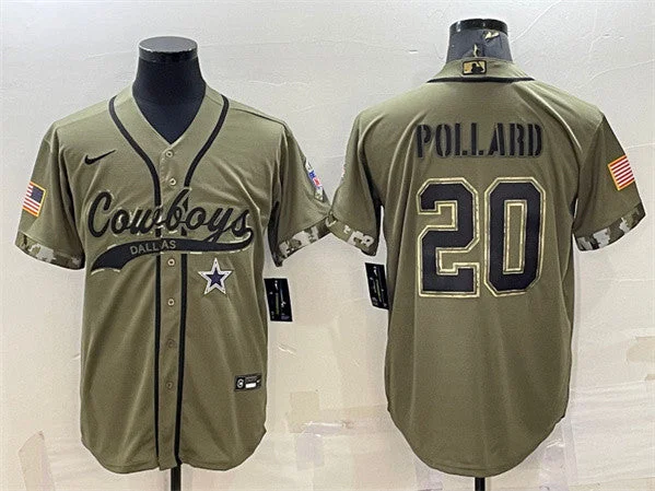 Baseball Jersey With Team Mascot-Men's Dallas Cowboys #20 Tony Pollard Olive 2022 Salute to Service Cool Base Stitched Baseball Jersey