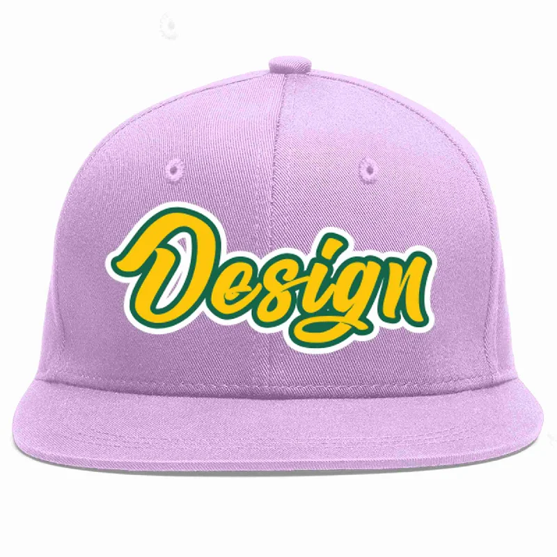 Baseball Cap For Sporty Look-Custom Light Purple Gold-Kelly Green Flat Eaves Sport Baseball Cap Design for Men/Women/Youth