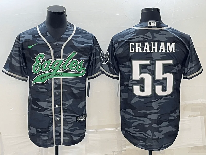 Baseball Jersey For Official Teams-Men's Philadelphia Eagles #55 Brandon Graham Gray Camo With Patch Cool Base Stitched Baseball Jersey