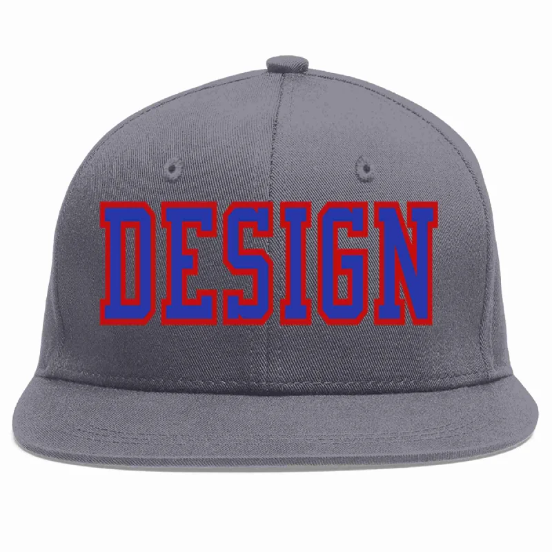 Baseball Cap With Bold Color Combinations-Custom Dark Gray Royal-Red Flat Eaves Sport Baseball Cap Design for Men/Women/Youth