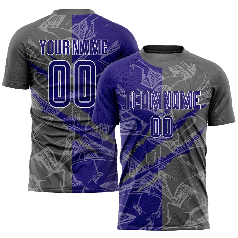 Football Jersey For Special Events-Custom Graffiti Pattern Dark Purple-Steel Gray Scratch Sublimation Soccer Uniform Jersey