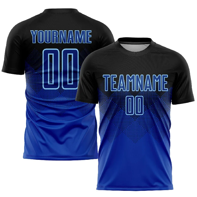 Football Jersey For Group Sports-Custom Black Royal-Light Blue Sublimation Soccer Uniform Jersey