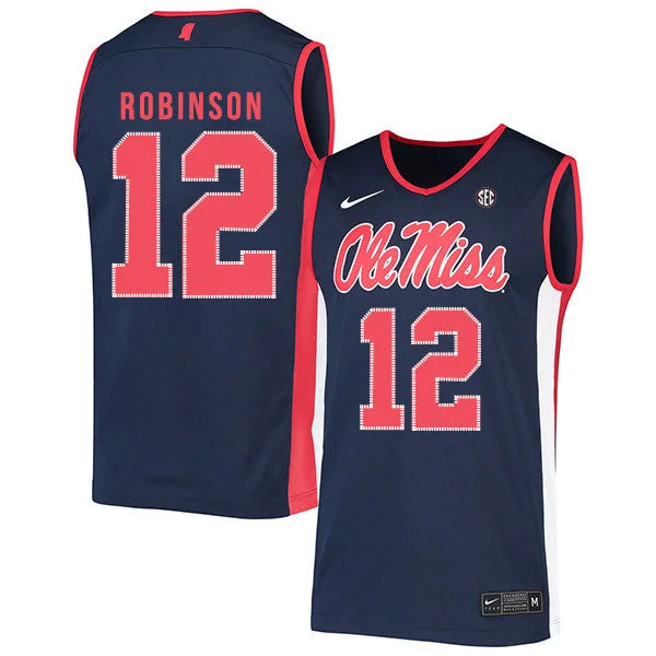 Football Jersey For Special Promotions-Basketball Jersey For Special Promotions-Ole Miss Rebels 12 Shon Robinson Navy Basketball College Basketball Jersey