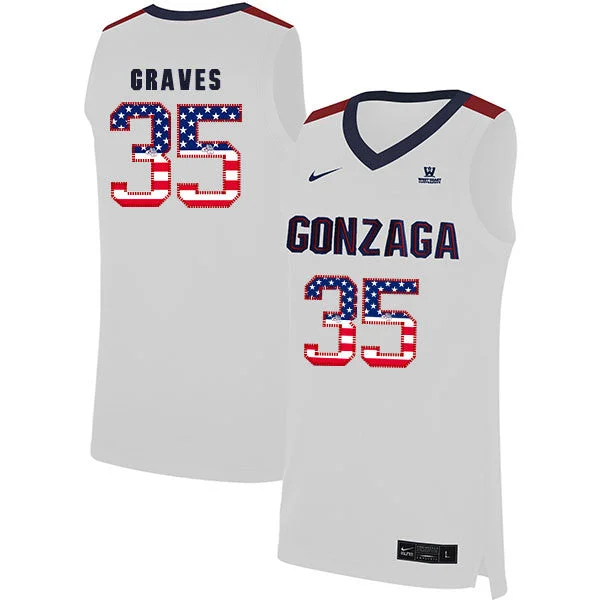 Football Jersey For Sports Apparel-Basketball Jersey For Sports Apparel-Gonzaga Bulldogs 35 Will Graves White USA Flag College Basketball Basketball Jersey