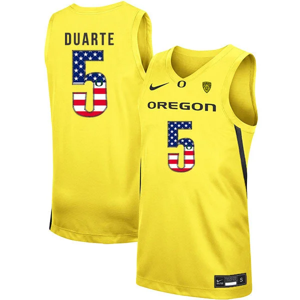 Football Jersey For Outdoor Games-Basketball Jersey For Outdoor Games-Oregon Ducks 5 Chris Duarte Yellow USA Flag College Basketball Basketball Jersey