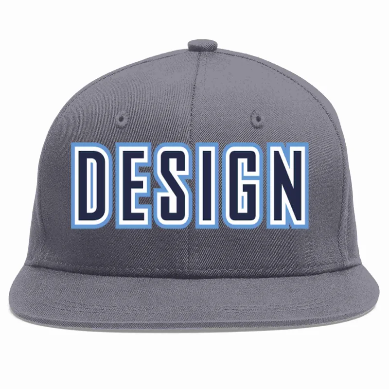 Baseball Cap With Subtle Design-Custom Dark Gray Navy-White Flat Eaves Sport Baseball Cap Design for Men/Women/Youth