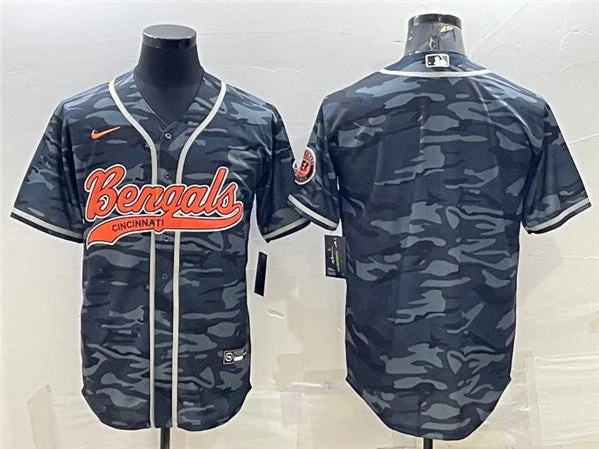 Baseball Jersey With Bold Design-Men's Cincinnati Bengals Blank Gray Camo With Patch Cool Base Stitched Baseball Jersey