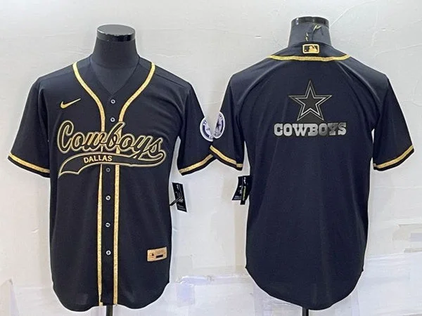 Baseball Jersey With Vintage Look-Men's Dallas Cowboys Black Gold Team Big Logo With Patch Cool Base Stitched Baseball Jersey