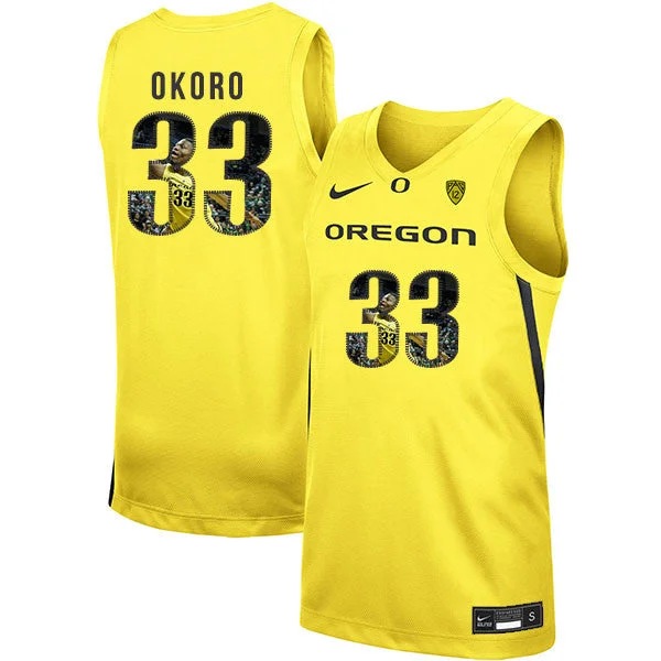 Football Jersey For Pre-Game Preparation-Basketball Jersey For Pre-Game Preparation-Oregon Ducks 33 Francis Okoro Yellow Fashion College Basketball Basketball Jersey