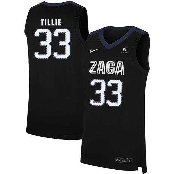 Football Jersey With Custom Graphics For Team-Basketball Jersey With Custom Graphics For Team-Gonzaga Bulldogs 33 Killian Tillie Black College Basketball Basketball Jersey