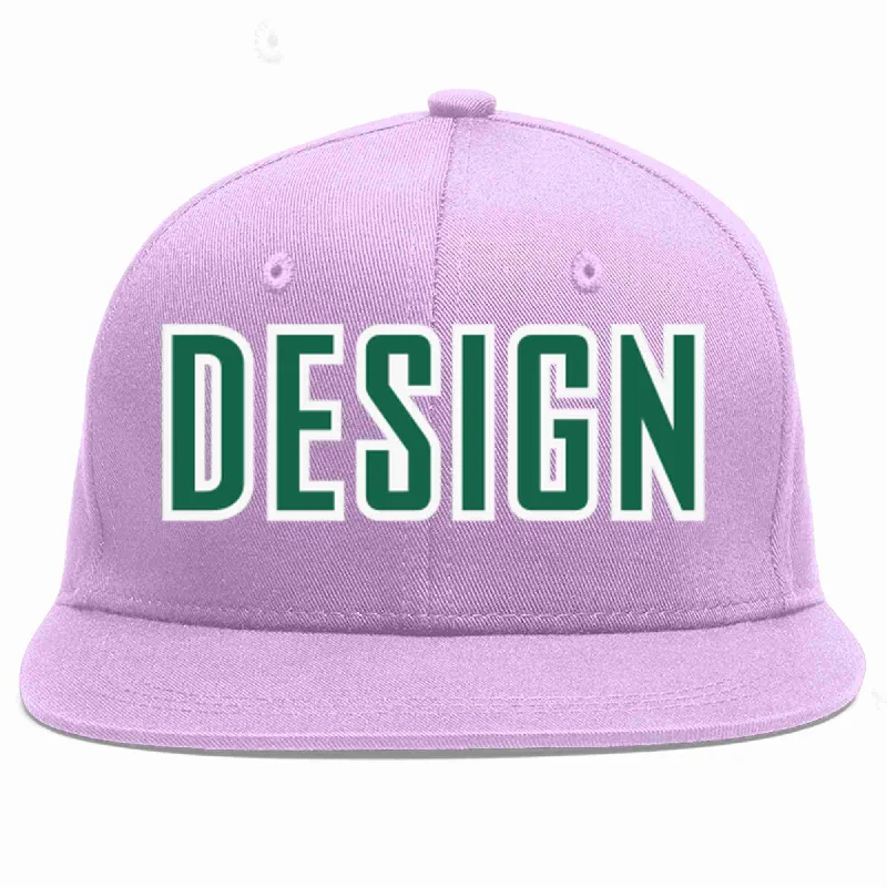 Baseball Cap With Fun Features-Custom Light Purple Kelly Green-White Flat Eaves Sport Baseball Cap Design for Men/Women/Youth