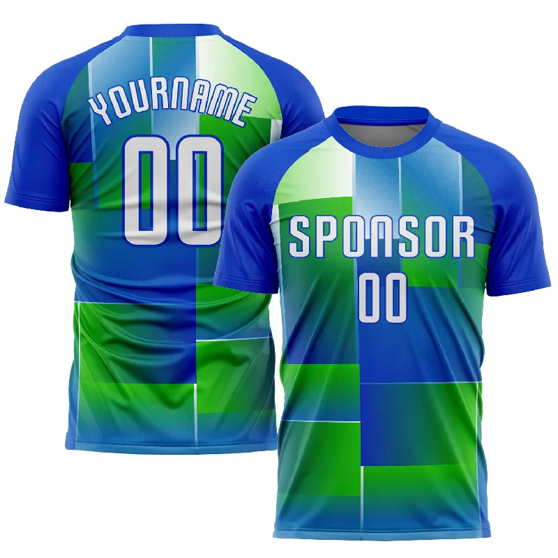 Football Jersey With Name And Number-Custom Royal White-Kelly Green Sublimation Soccer Uniform Jersey