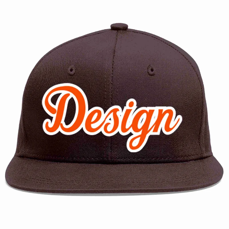 Baseball Cap With Textured Material-Custom Brown Orange-White Flat Eaves Sport Baseball Cap Design for Men/Women/Youth