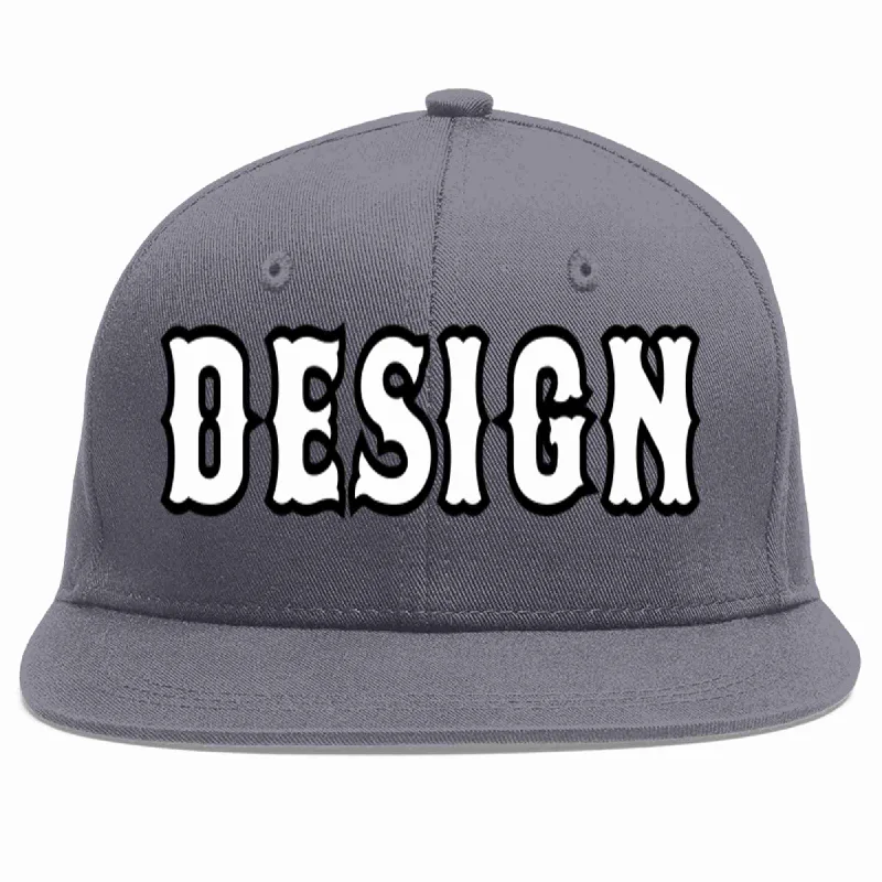 Baseball Cap For Casual Outfits-Custom Dark Gray White-Black Flat Eaves Sport Baseball Cap Design for Men/Women/Youth