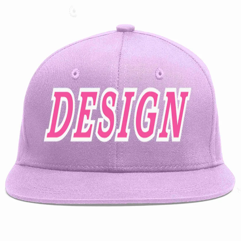 Baseball Cap For Retro Vibe-Custom Light Purple Pink-White Flat Eaves Sport Baseball Cap Design for Men/Women/Youth