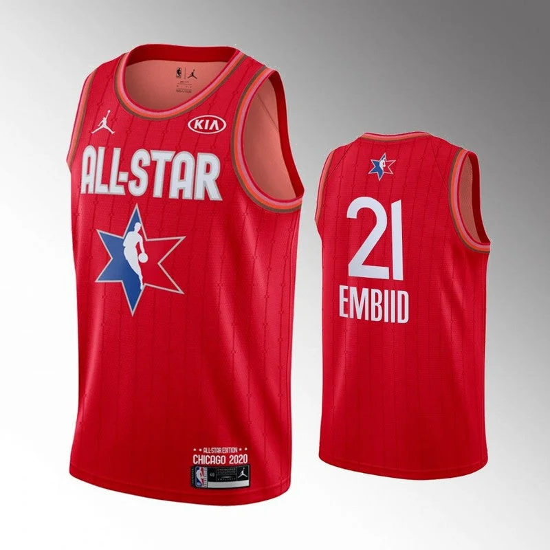 Football Jersey With Quality Stitching-Basketball Jersey With Quality Stitching-76ers 21 Joel Embiid Red 2020 All-Star Jordan Brand Swingman Basketball Jersey