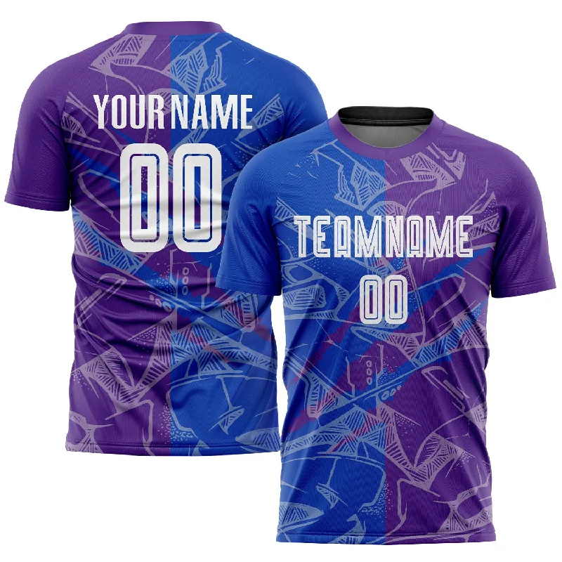 Football Jersey For School Uniforms-Custom Graffiti Pattern Thunder Blue-Purple Scratch Sublimation Soccer Uniform Jersey