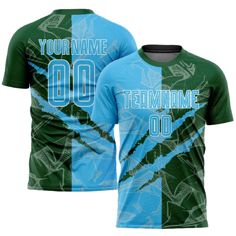 Football Jersey For Game Uniforms-Custom Graffiti Pattern Sky Blue-Green Scratch Sublimation Soccer Uniform Jersey