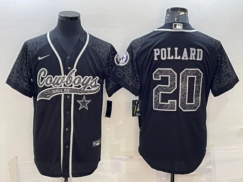 Baseball Jersey With Custom Team Colors-Men's Dallas Cowboys #20 Tony Pollard Black Reflective With Patch Cool Base Stitched Baseball Jersey