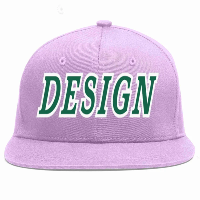 Baseball Cap For Custom Fit-Custom Light Purple Kelly Green-White Flat Eaves Sport Baseball Cap Design for Men/Women/Youth