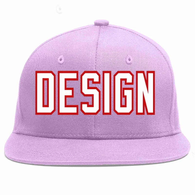 Baseball Cap For Comfortable Fit-Custom Light Purple White-Red Flat Eaves Sport Baseball Cap Design for Men/Women/Youth