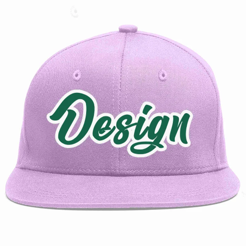 Baseball Cap With Unique Designs-Custom Light Purple Kelly Green-White Flat Eaves Sport Baseball Cap Design for Men/Women/Youth