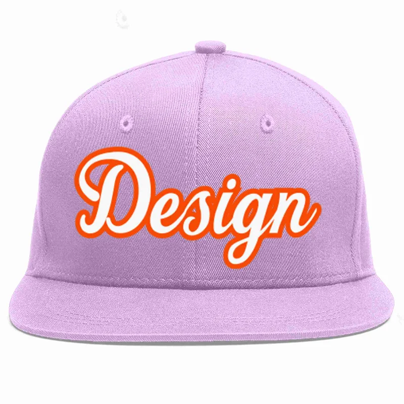 Baseball Cap For Christmas Gifts-Custom Light Purple White-Orange Flat Eaves Sport Baseball Cap Design for Men/Women/Youth