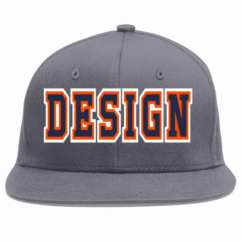 Baseball Cap For Special Occasions-Custom Dark Gray Navy-Orange Flat Eaves Sport Baseball Cap Design for Men/Women/Youth