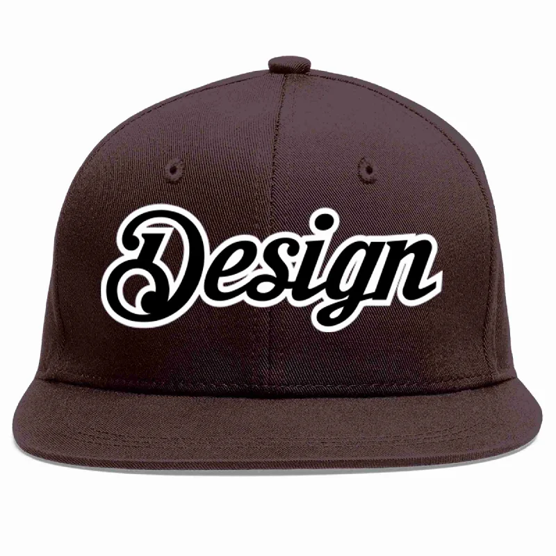 Baseball Cap For Outdoor Exploration-Custom Brown Black-White Flat Eaves Sport Baseball Cap Design for Men/Women/Youth