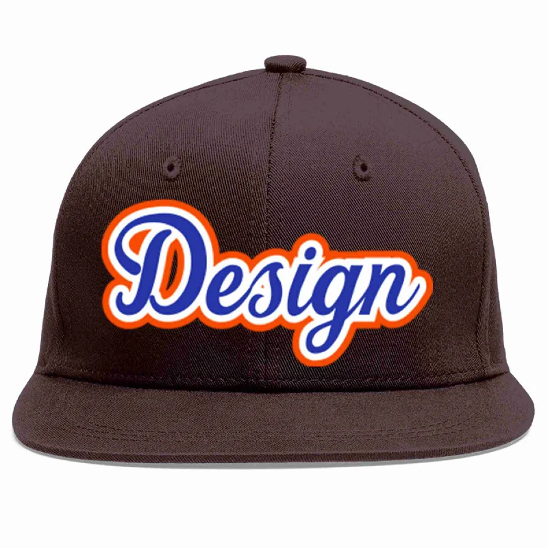 Baseball Cap For School Trips-Custom Brown Royal-White Flat Eaves Sport Baseball Cap Design for Men/Women/Youth