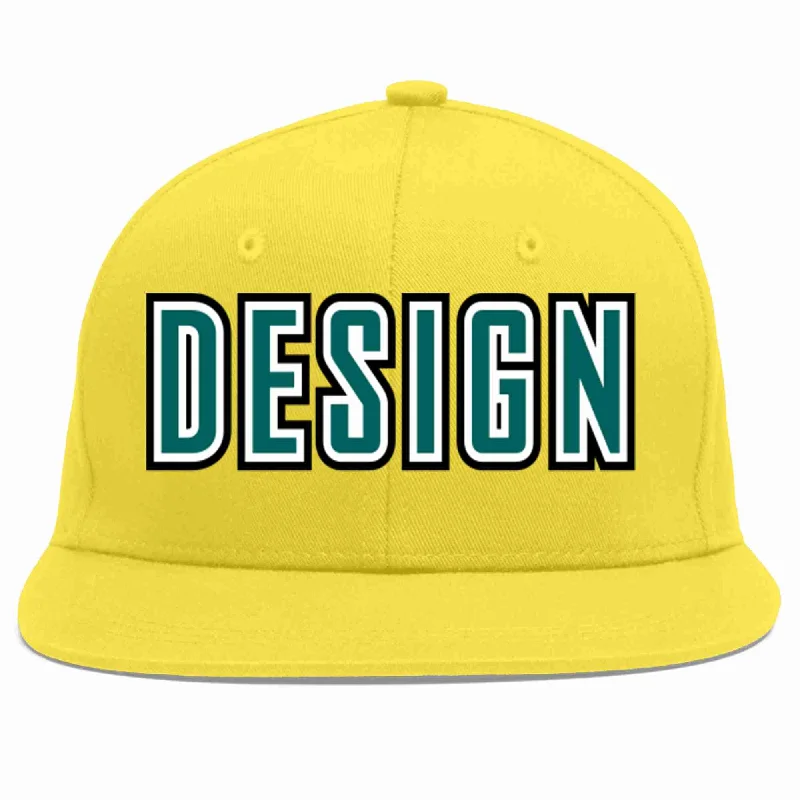 Baseball Cap For Custom Apparel-Custom Light Gold Aqua-White Flat Eaves Sport Baseball Cap Design for Men/Women/Youth