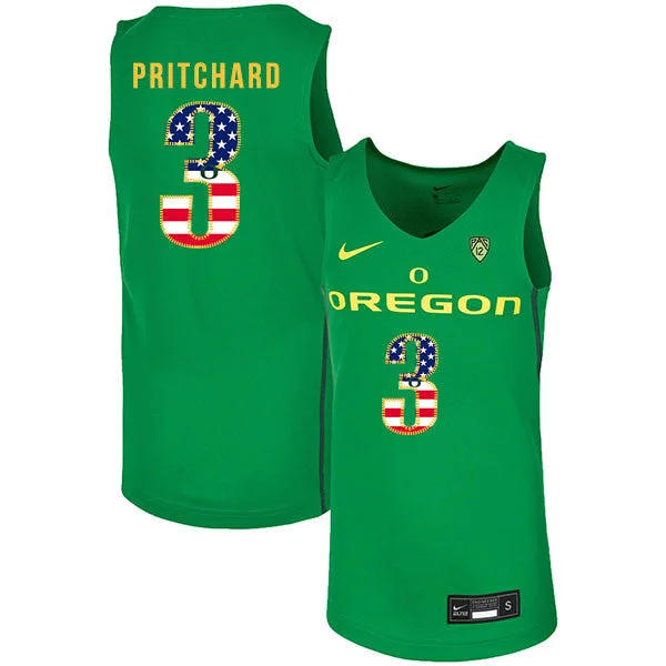 Football Jersey For League Teams-Basketball Jersey For League Teams-Oregon Ducks 3 Payton Pritchard Green USA Flag College Basketball Basketball Jersey